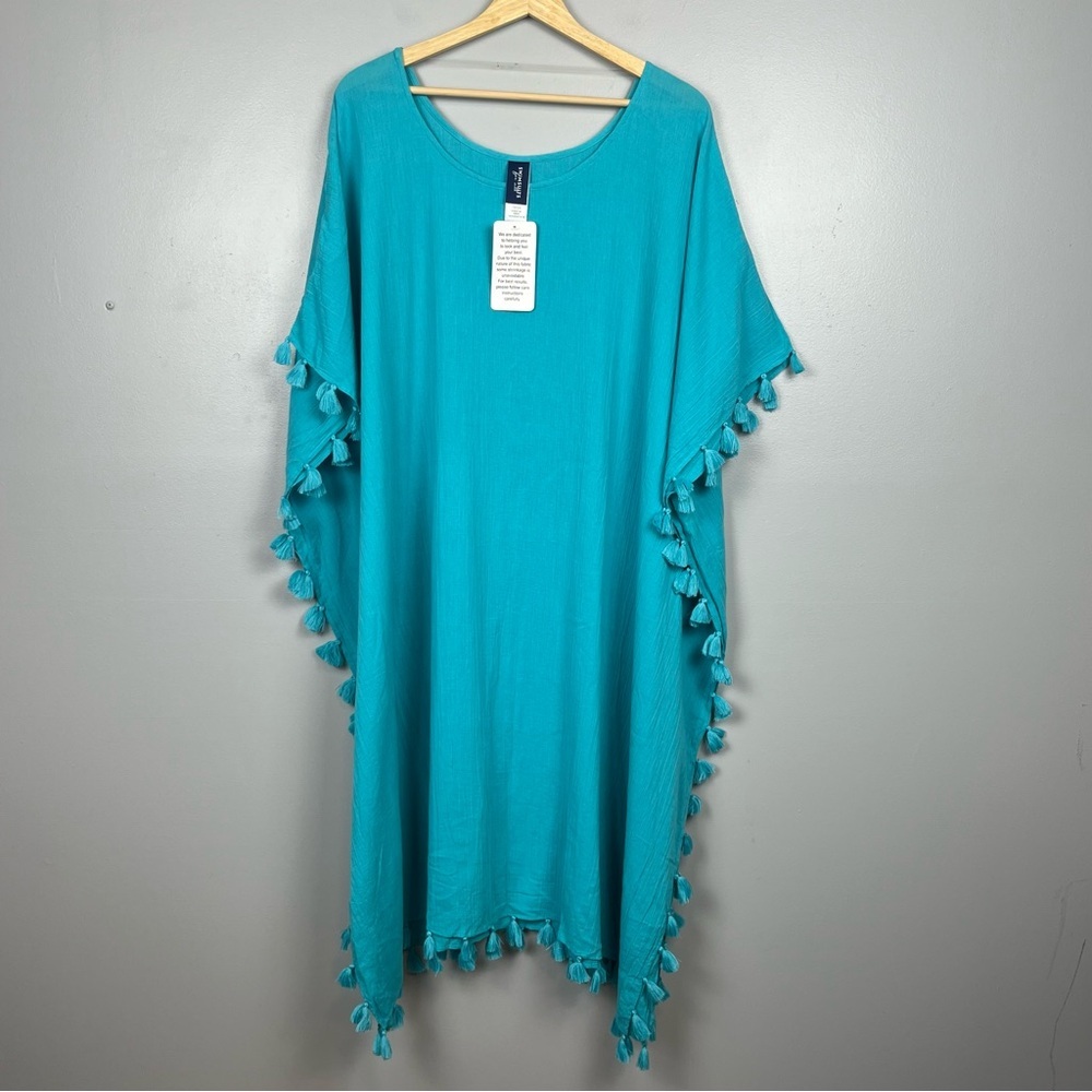 Swimsuits For All Teal Tassel Swim Coverup